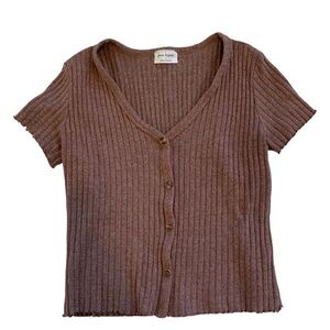 Free Kisses Size Large Brown Button Up Crop Top Shirt Button down Short Sleeves